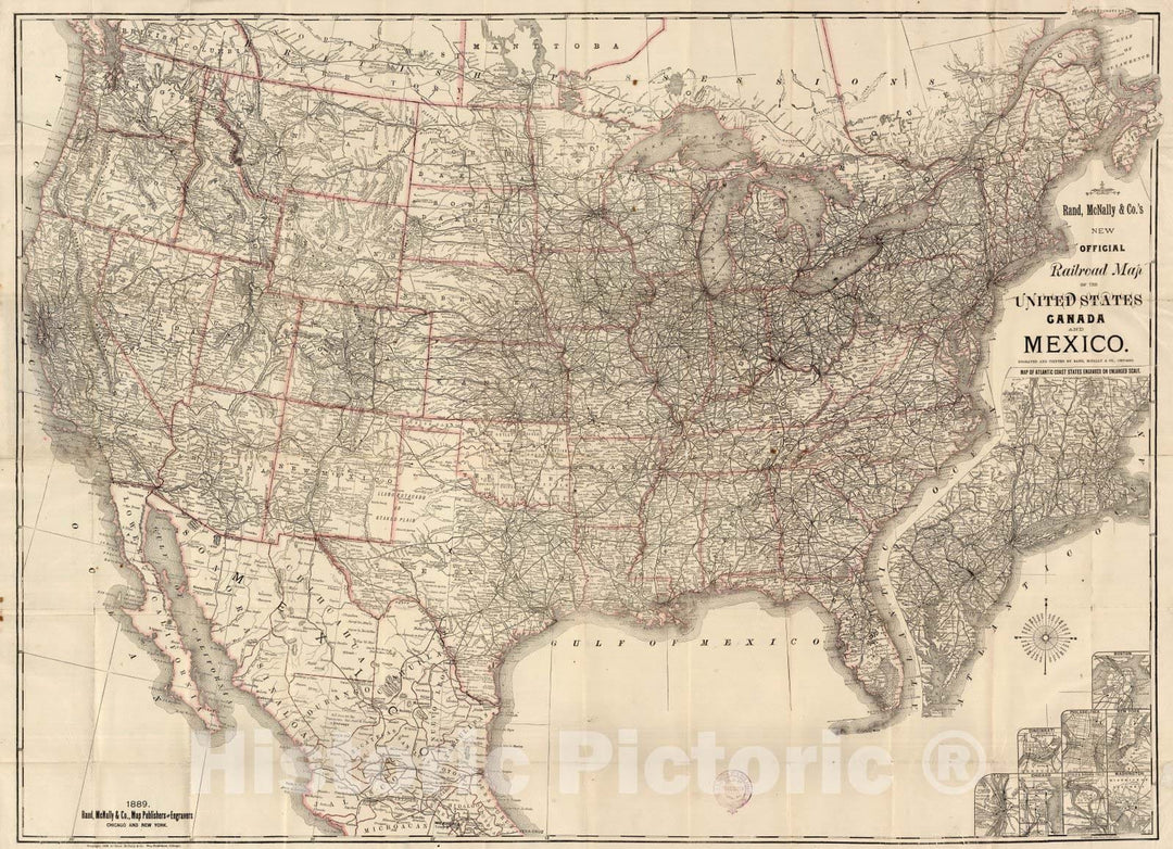 Historic Map : Railroad Map of The United States, 1889 - Vintage Wall Art