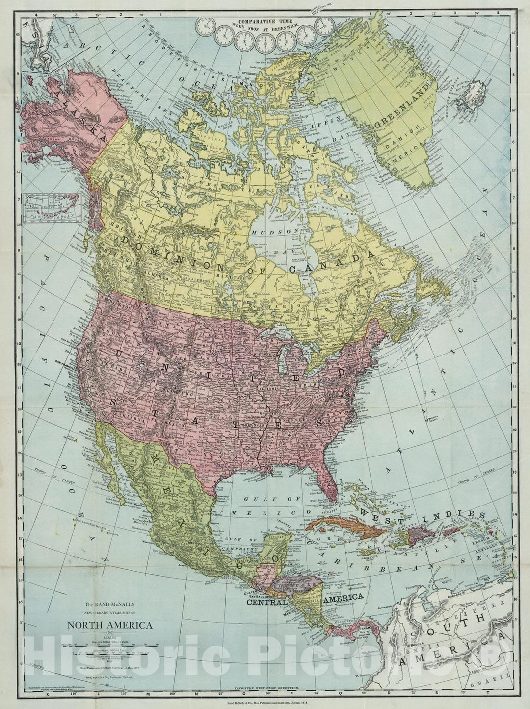 Historic Map : Pocket Map, North America 1914 - Vintage Wall Art