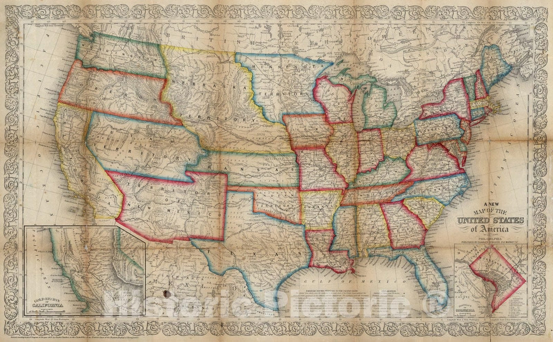 Historic Map : Map of The United States of America, 1856 - Vintage Wall Art