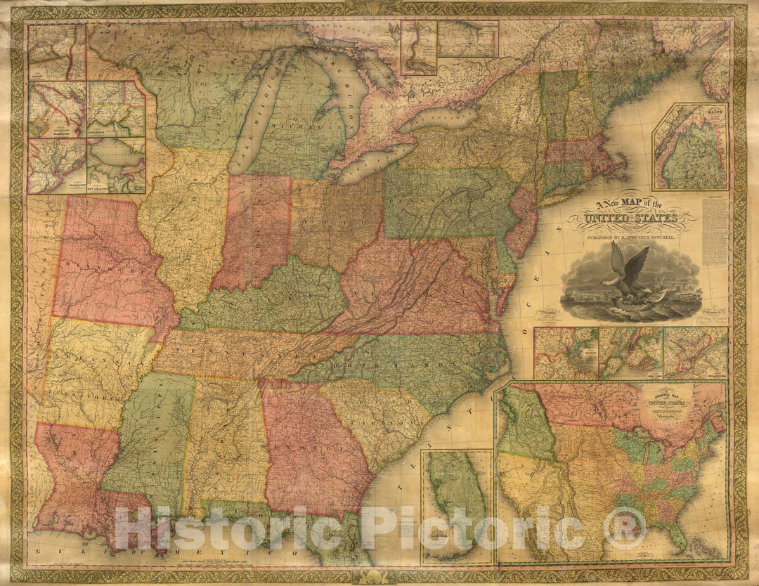 Historic Map : New Map of the United States, 1834 - Vintage Wall Art