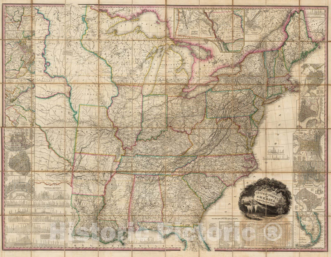 Historic Map : Case Map, United States of America. 1832 - Vintage Wall Art