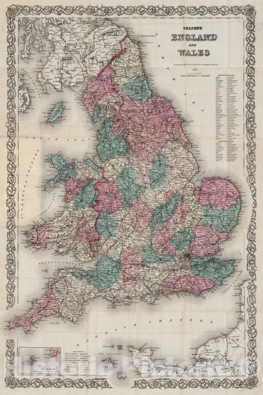 Historic Map : Pocket Map, England And Wales 1871 - Vintage Wall Art