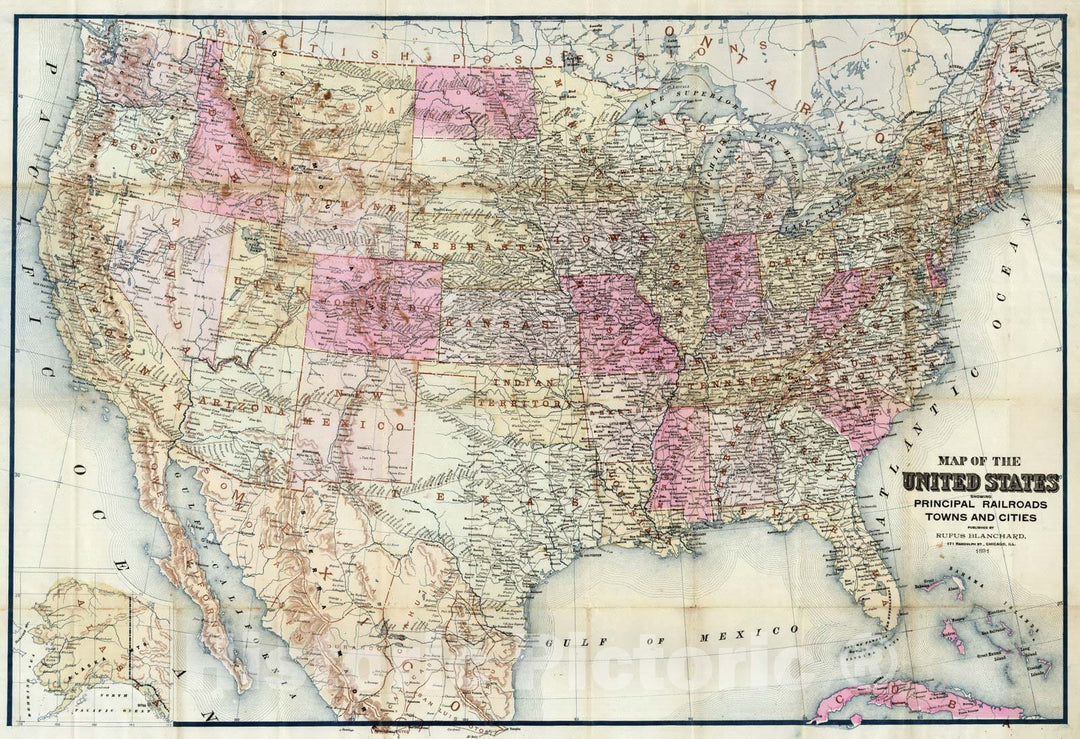 Historic Map : Map of The United States, 1891 - Vintage Wall Art