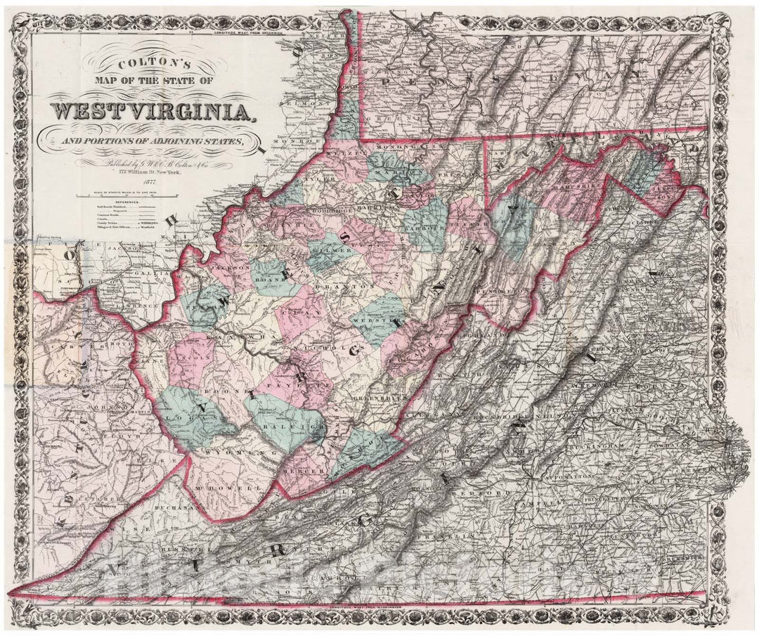 Historic Map - Pocket Map, West Virginia, And Portions of Adjoining States 1877 - Vintage Wall Art