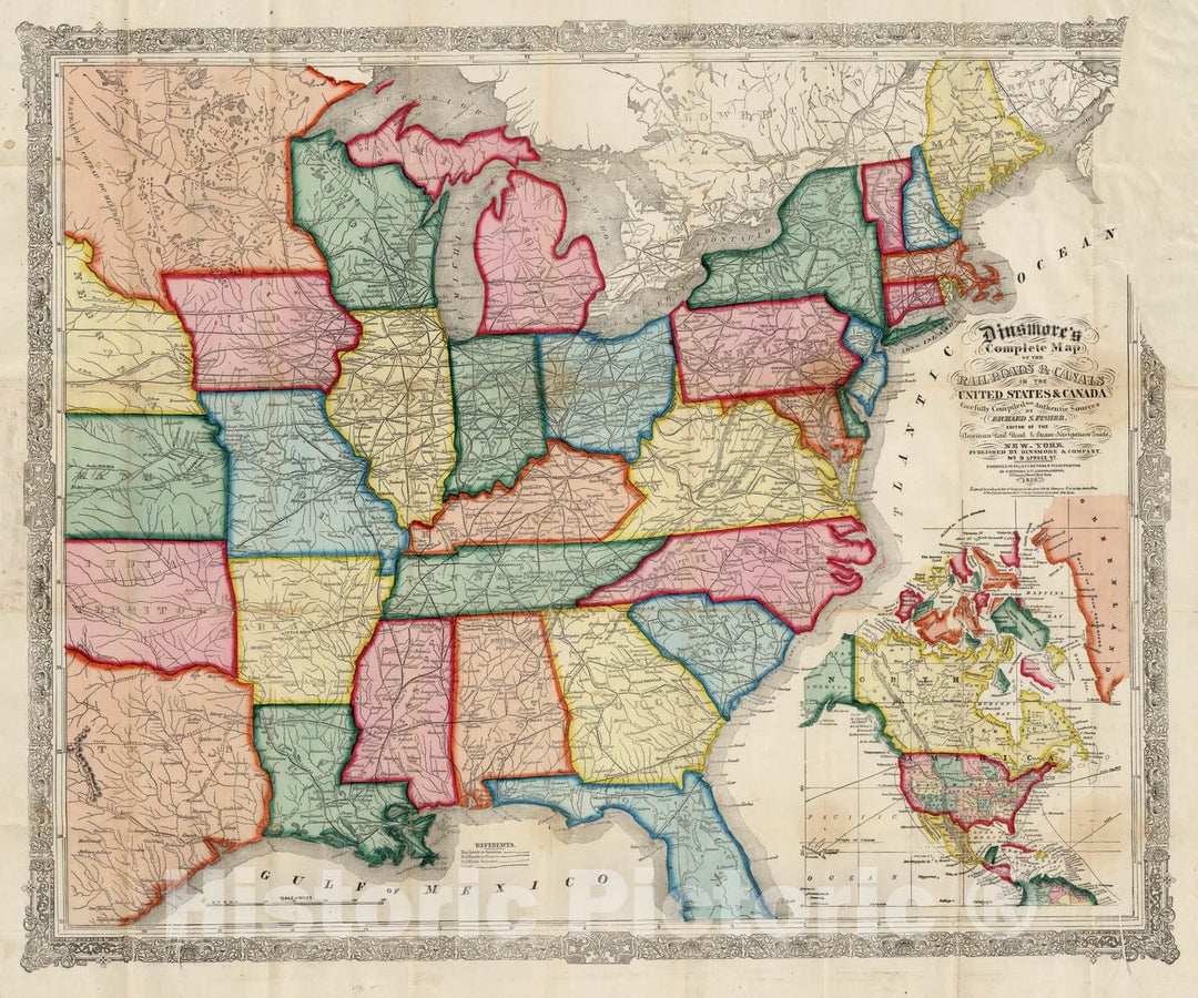 Historic Map : Pocket Map, Railroads & Canals In The United States & Canada 1856 - Vintage Wall Art