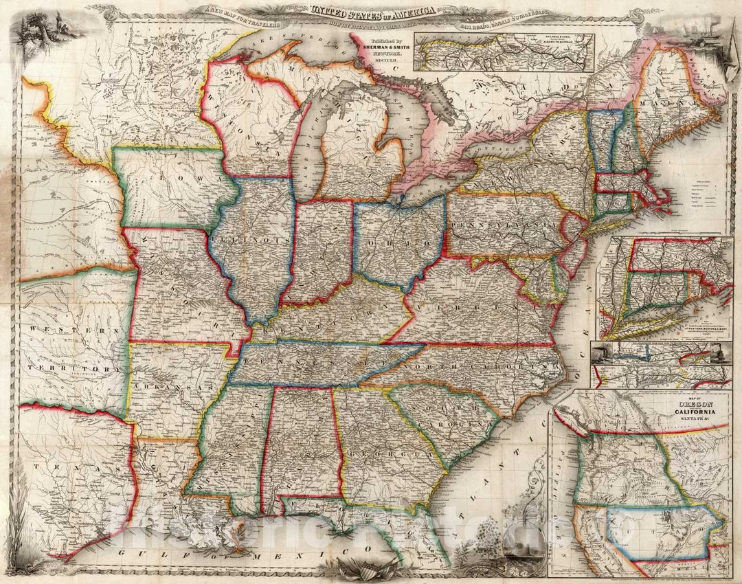 Historic Map : Pocket Map, United States 1852 - Vintage Wall Art