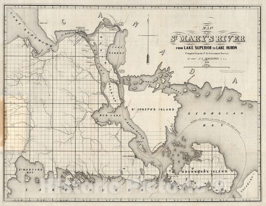 Historic Map : Pocket Map, St. Mary's River From Lake Superior To Lake Huron 1855 - Vintage Wall Art