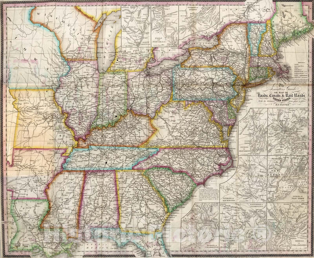 Historic Wall Map : Guide Book, Travellers Guide Through the United States 1840 - Vintage Wall Art