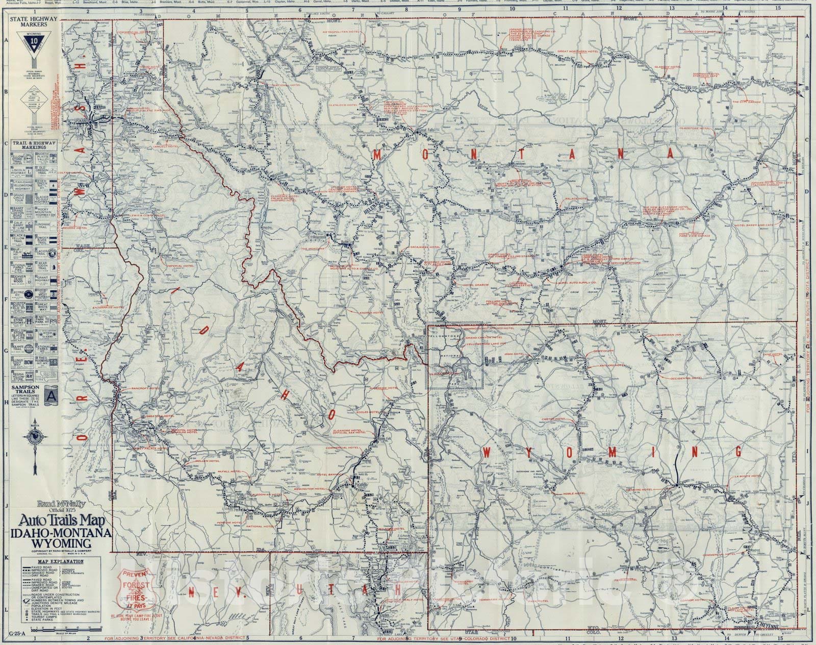 Historic Map : Auto Trails Map Idaho-Montana Wyoming, 1925 - Vintage Wall Art