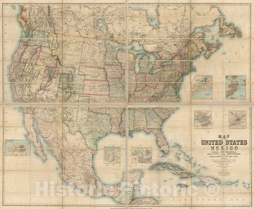 Historic Map : Map of The United States And Mexico, 1869 - Vintage Wall Art