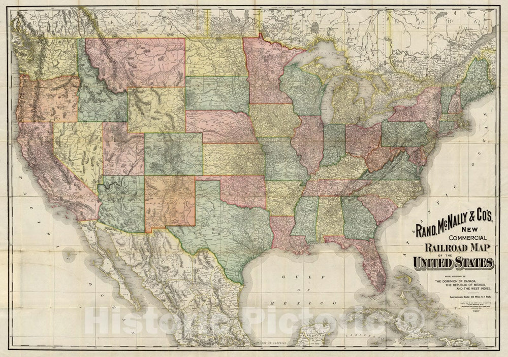 Historic Map - Railroad Map of The United States, 1907, - Vintage Wall Art