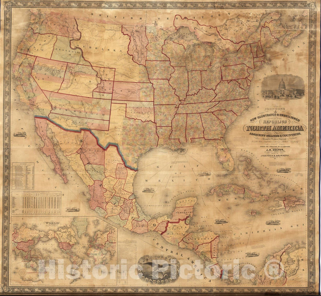 Historic Wall Map : Wall Map, Republics of North America 1860 - Vintage Wall Art