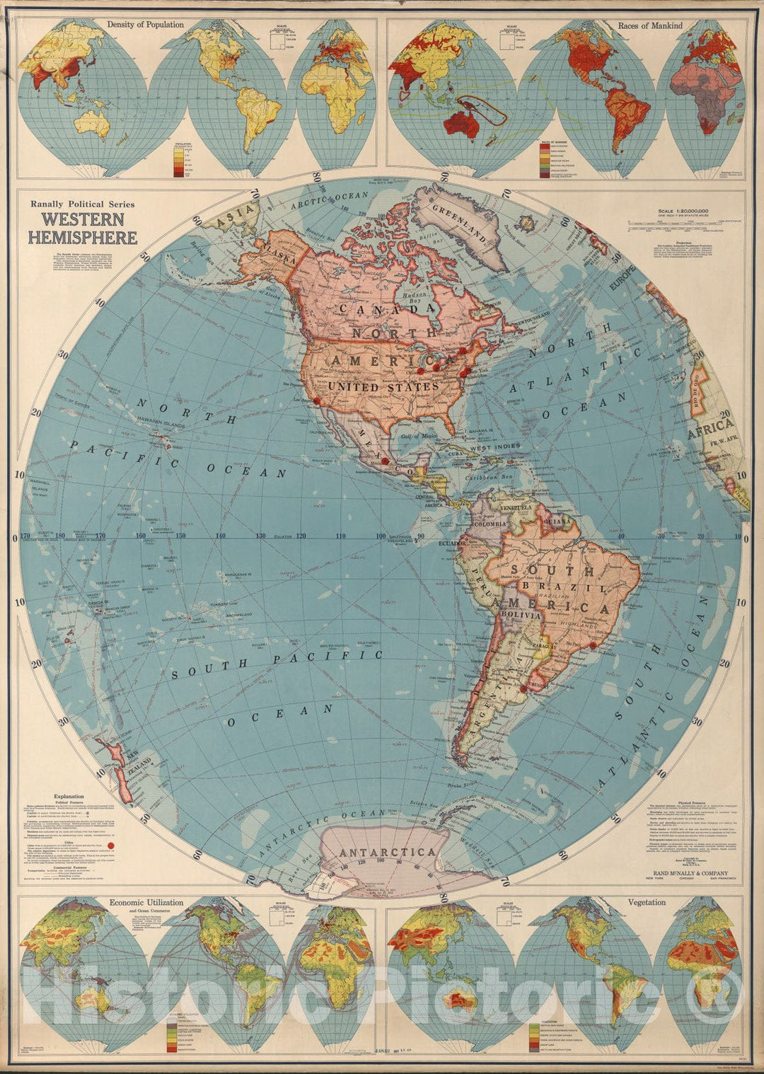 Historic Map : Wall Map, Western Hemisphere. 1940 - Vintage Wall Art