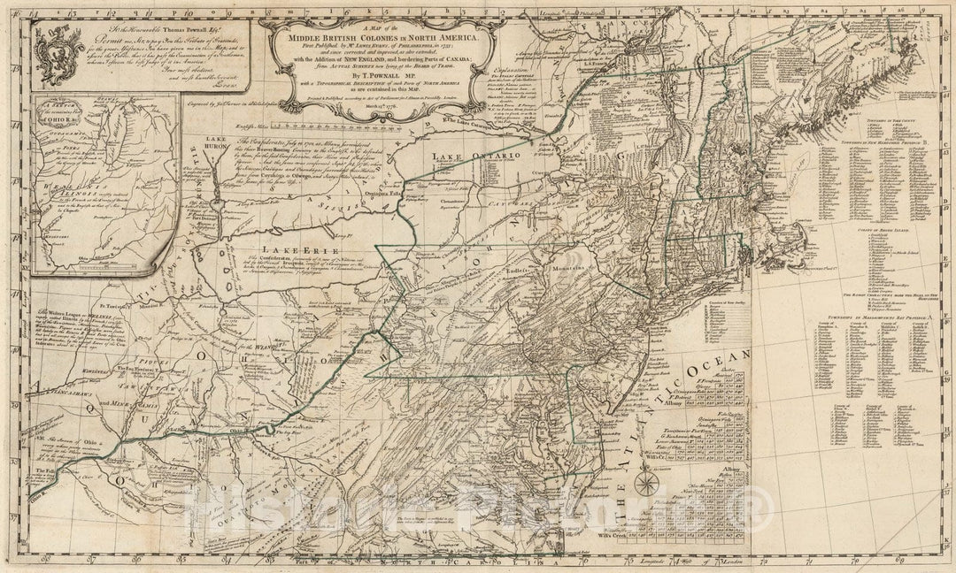 Historic Map : Map of the Middle British Colonies in North America, 1776 - Vintage Wall Art