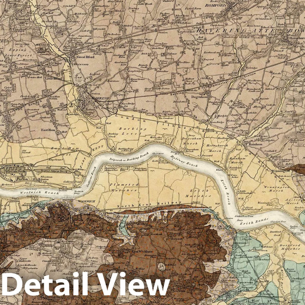 Historic Map : Geologic Atlas Map, 1. Brentwood, SW Quad. 1892 - Vintage Wall Art