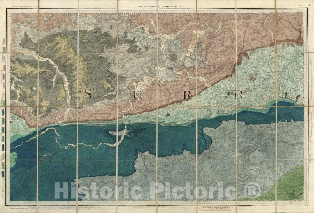 Historic Map : Geologic Atlas Map, 8. Dorking. 1887 - Vintage Wall Art