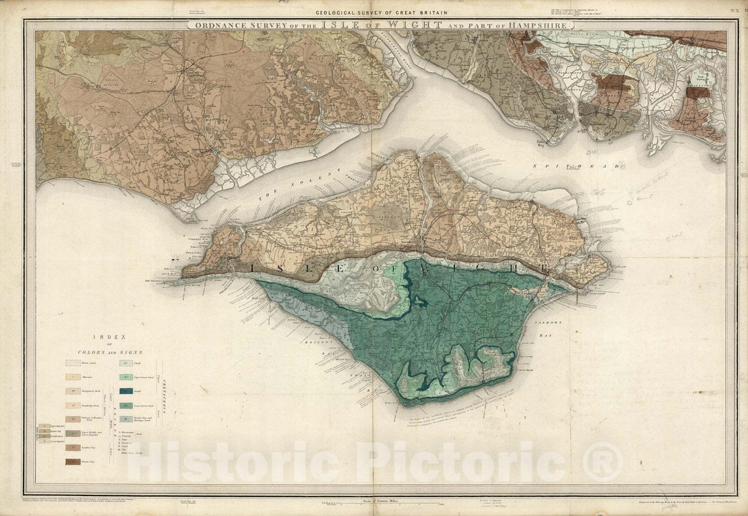 Historic Map : Geologic Atlas Map, 10. Isle of Wight. 1856 - Vintage Wall Art