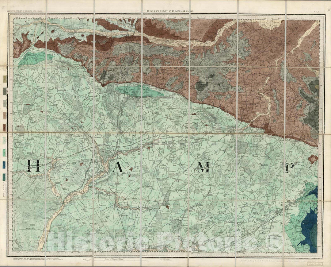 Historic Map : Geologic Atlas Map, 12. Basingstoke. 1885 - Vintage Wall Art