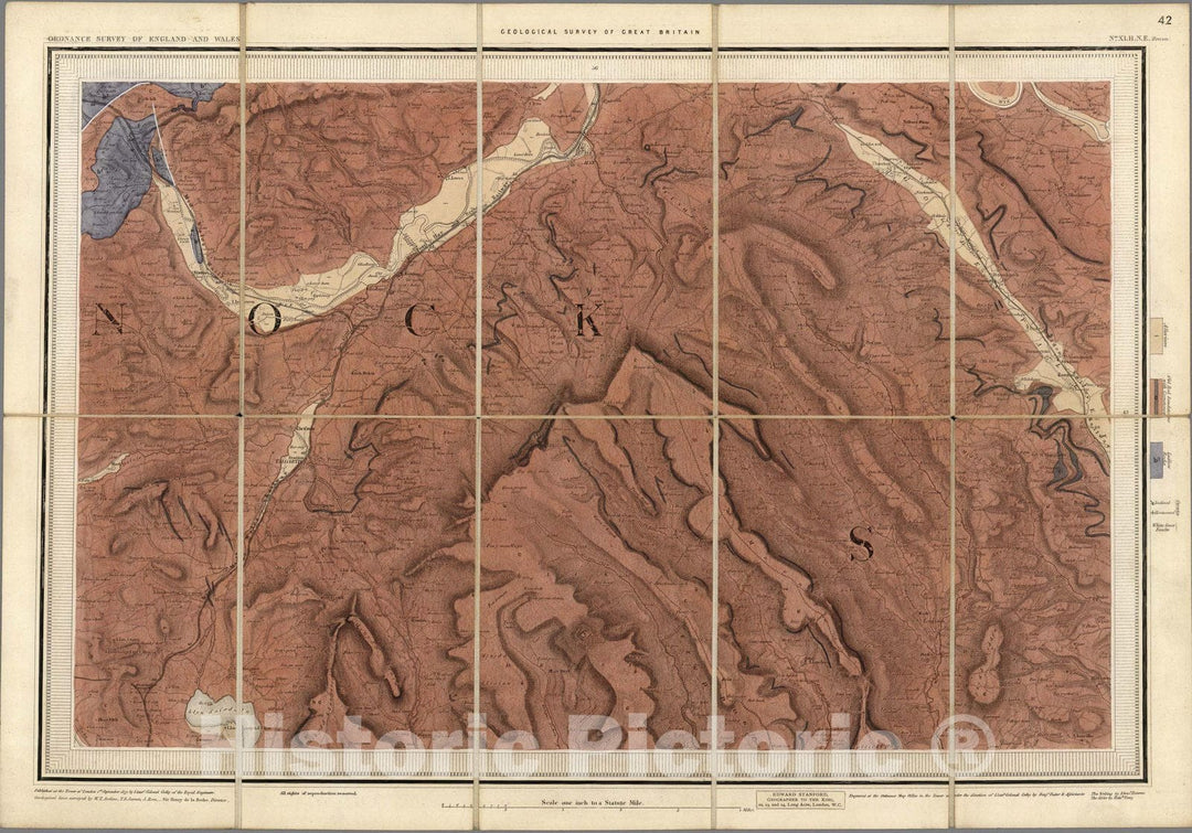 Historic Map : England, Geologic Atlas Map, 42. Brecon, NE Quad. 1850 , Vintage Wall Art