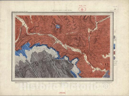 Historic Wall Map : Great Britain, Geologic Atlas Map, 42. Brecon, SE Quad. 1857 , Vintage Wall Art