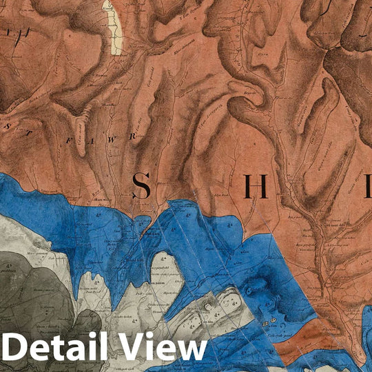 Historic Map : Great Britain, Geologic Atlas Map, 42. Fforest Fawr (Geopark), Brecon, SW Quad. 1850 , Vintage Wall Art