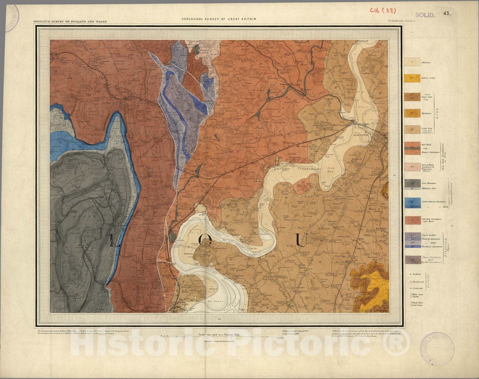 Historic Map : Geologic Atlas Map, 43. Gloucester, Hereford, SE Quad. 1884 - Vintage Wall Art