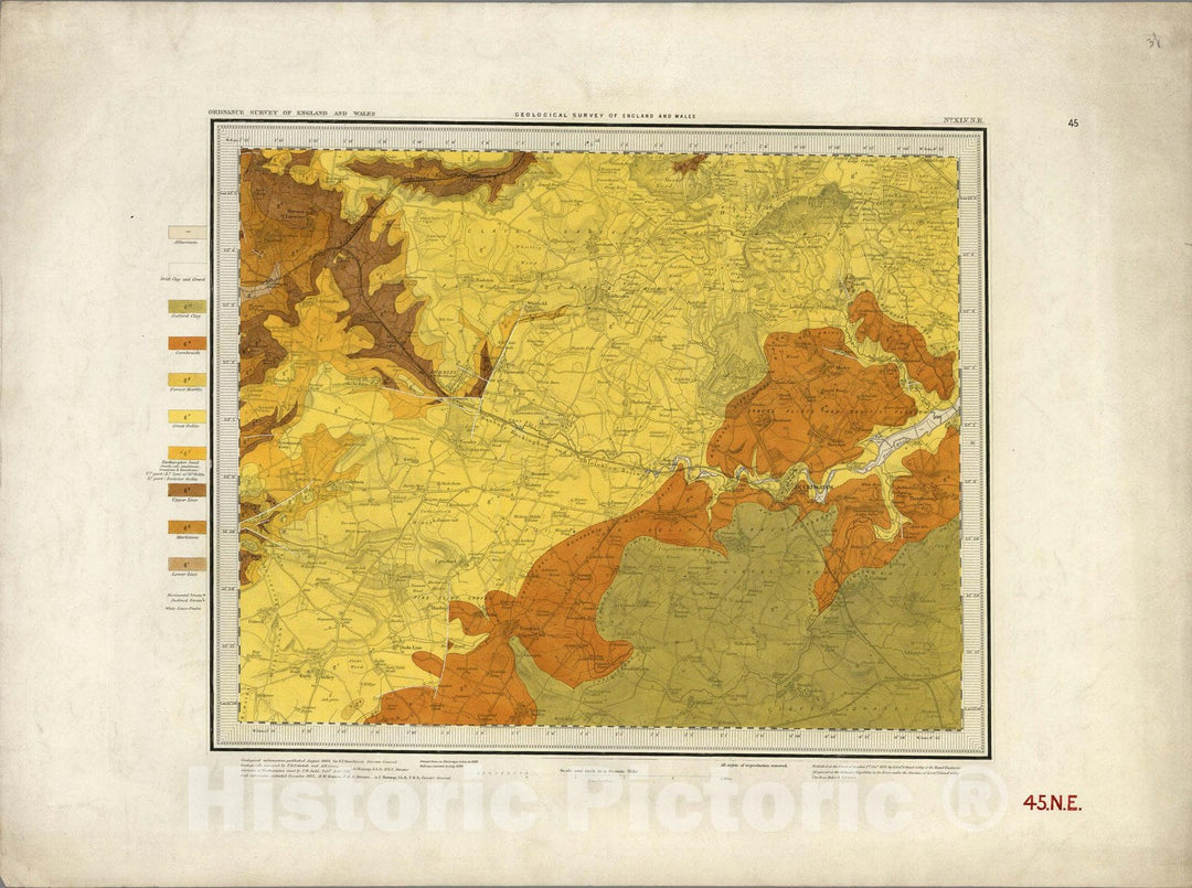 Historic Wall Map : Geologic Atlas Map, 45. Banbury, NE Quad. 1890 - Vintage Wall Art