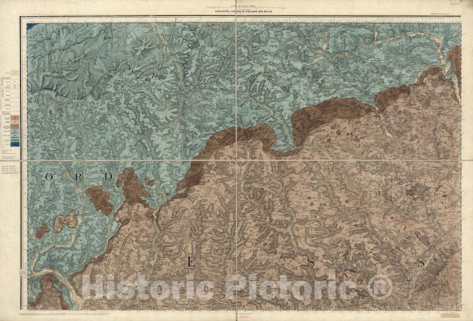 Historic Map : Geologic Atlas Map, 47. Dunmow. 1884 - Vintage Wall Art