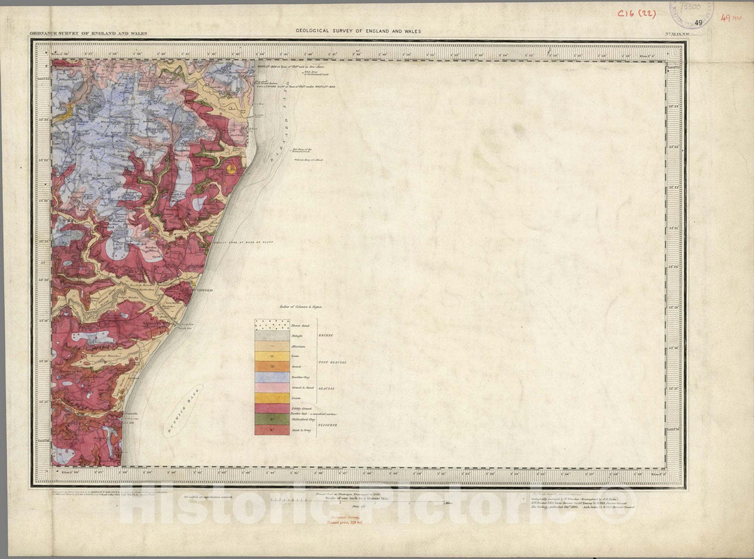 Historic Map : Geologic Atlas Map, 49. Southwold, Dunwich, NW Quad. 1885 - Vintage Wall Art