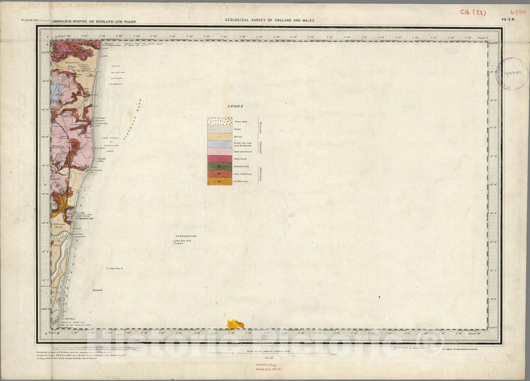 Historic Map : Geologic Atlas Map, 49. Aldborough, Dunwich, SW Quad. 1883 - Vintage Wall Art