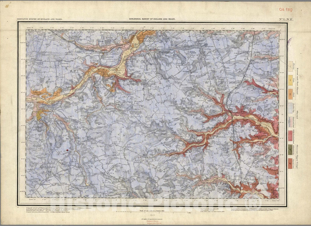 Historic Map : Geologic Atlas Map, 50. Harlston, Eye, NE Quad. 1884 - Vintage Wall Art