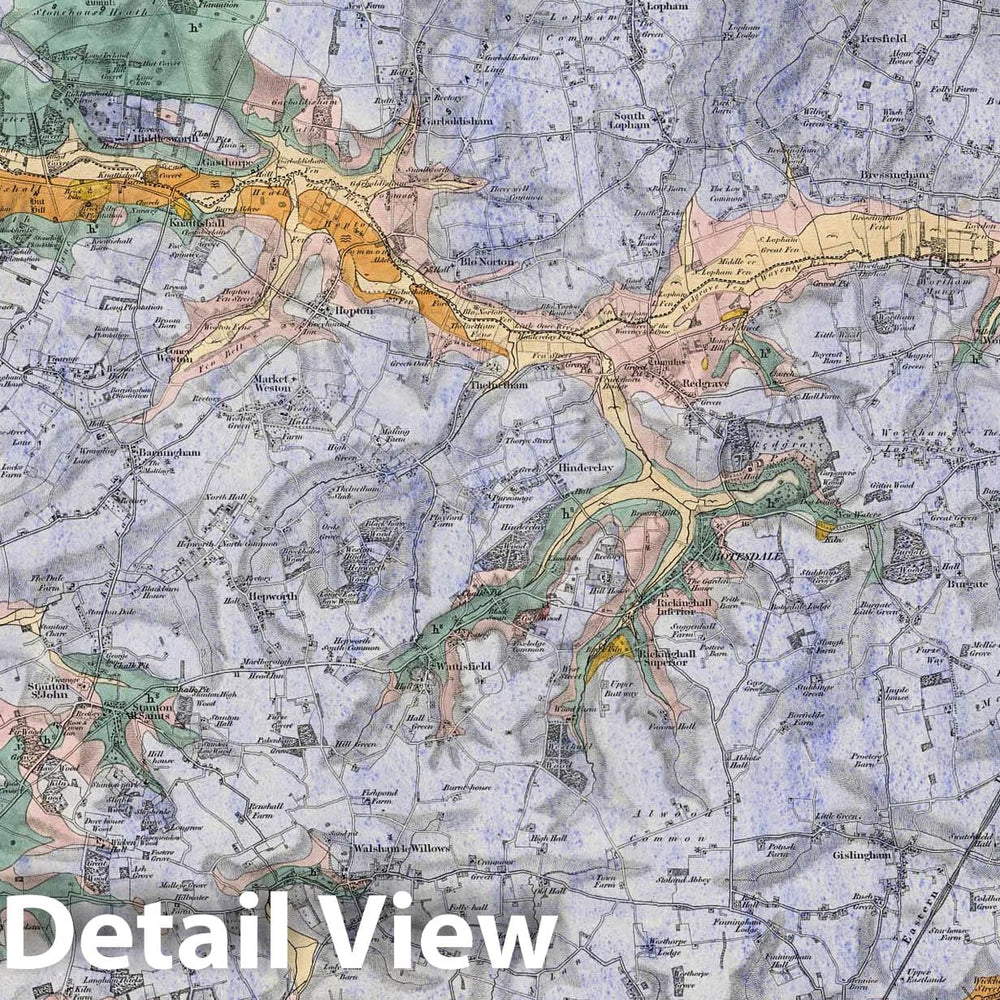 Historic Map : Geologic Atlas Map, 50. Fakenham, Eye, NW Quad. 1882 - Vintage Wall Art