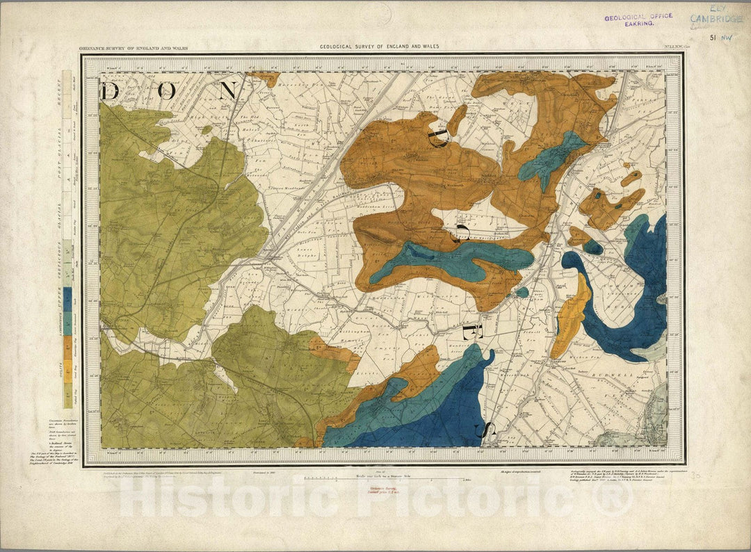 Historic Map : Geologic Atlas Map, 51. Ely, Cain, Cambridge, NW Quad. 1882 - Vintage Wall Art