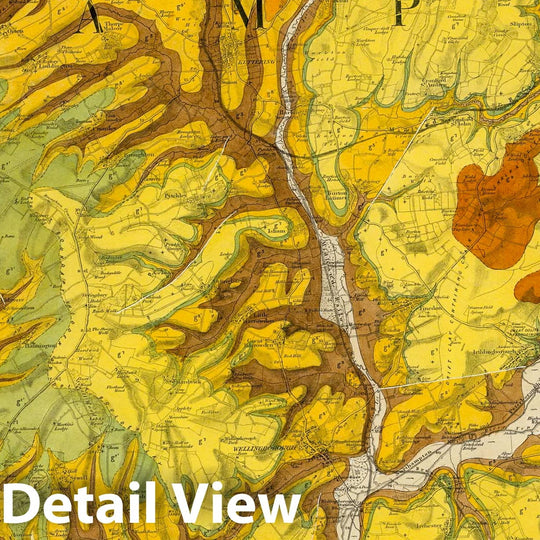 Historic Map : Geologic Atlas Map, 52. Wellingborough, Bedford, NW Quad. 1870 - Vintage Wall Art