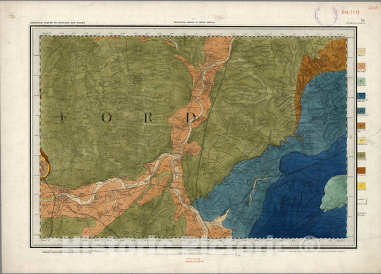 Historic Map : Great Britain, Geologic Atlas Map, 52. Bedford, SE Quad. 1868 , Vintage Wall Art