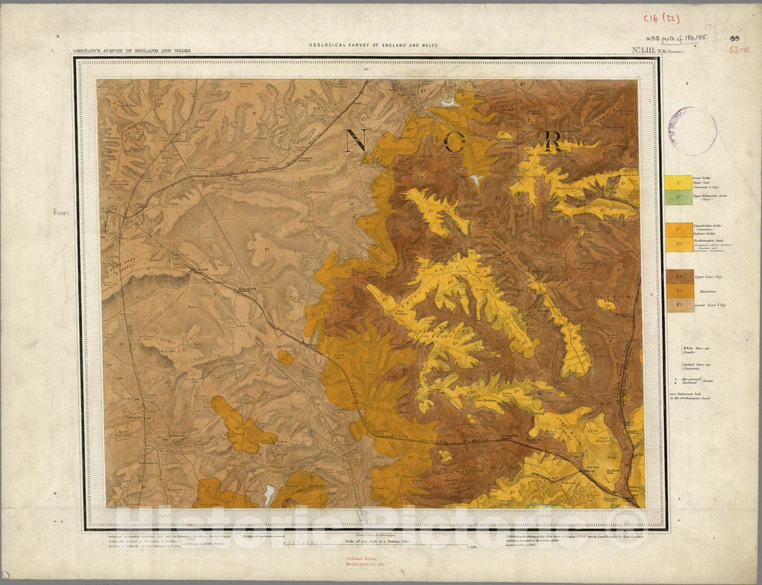 Historic Map : Geologic Atlas Map, 53. Watford Gap, Daventry (Daventree), NE Quad. 1890 - Vintage Wall Art