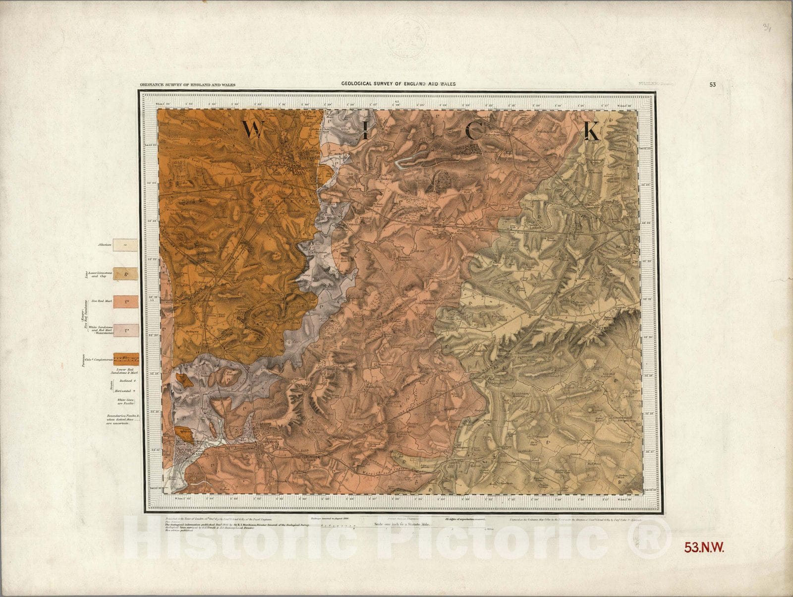 Historic Map : Geologic Atlas Map, 53. Coventry, Daventry (Daventree), NW Quad. 1884 - Vintage Wall Art