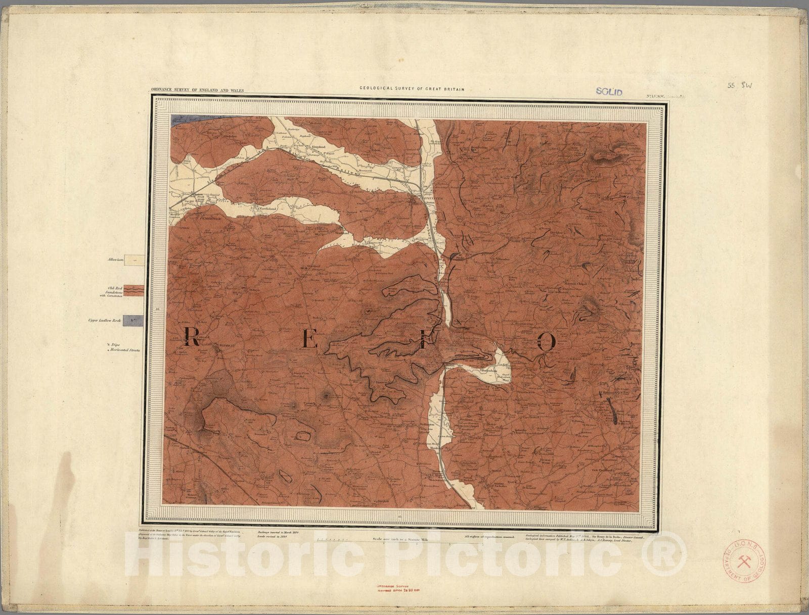 Historic Map : Geologic Atlas Map, 55. Leominster, SW Quad. 1884 - Vintage Wall Art