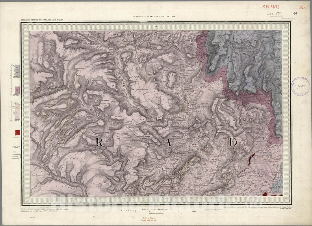 Historic Map : Geologic Atlas Map, 56. Rhayader, Radnor, NW Quad. 1850 - Vintage Wall Art