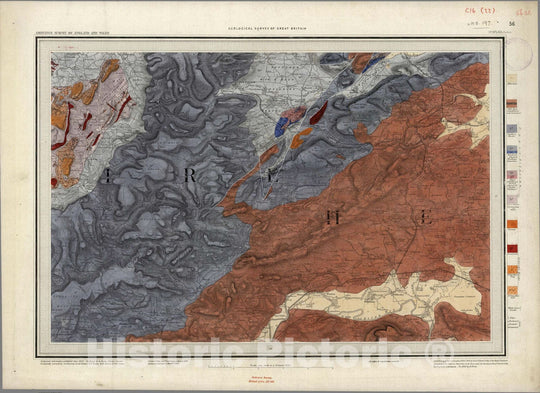 Historic Wall Map : England, Geologic Atlas Map, 56. Radnor, SE Quad. 1890 , Vintage Wall Art