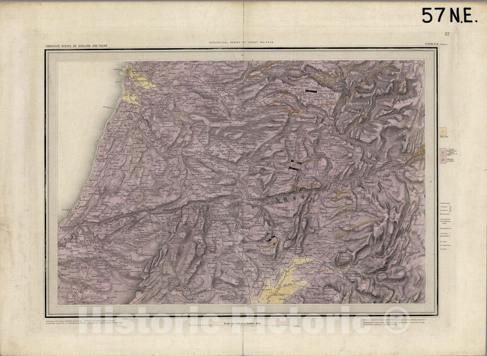 Historic Map : Great Britain, Geologic Atlas Map, 57. Tregaron, NE Quad. 1848 , Vintage Wall Art