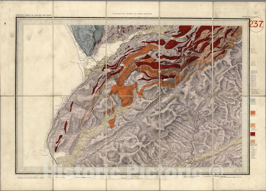 Historic Map : England, Geologic Atlas Map, 59. Barmouth, Machynlleth, NE Quad. 1888 , Vintage Wall Art