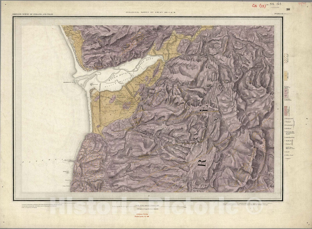 Historic Map : Great Britain, Geologic Atlas Map, 59. Machynlleth, SE Quad. 1848 , Vintage Wall Art