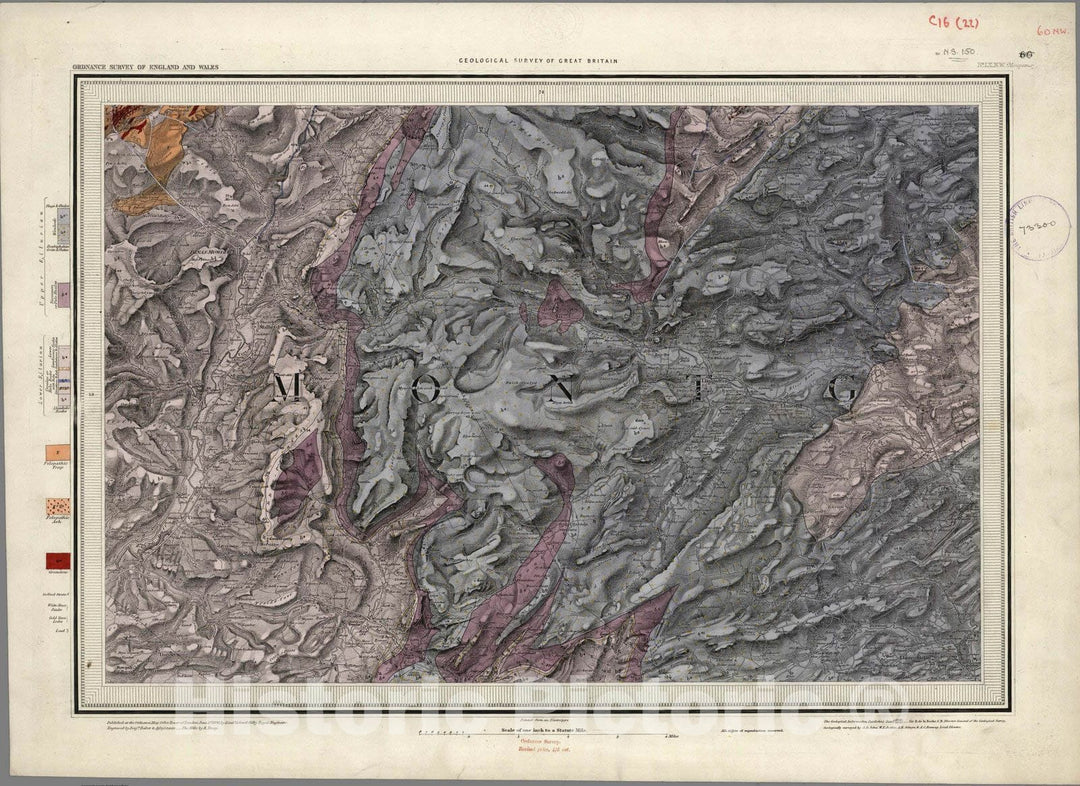 Historic Map : Geologic Atlas Map, 60. Dinas Mowddwy, Montgomery, NW Quad. 1855 - Vintage Wall Art