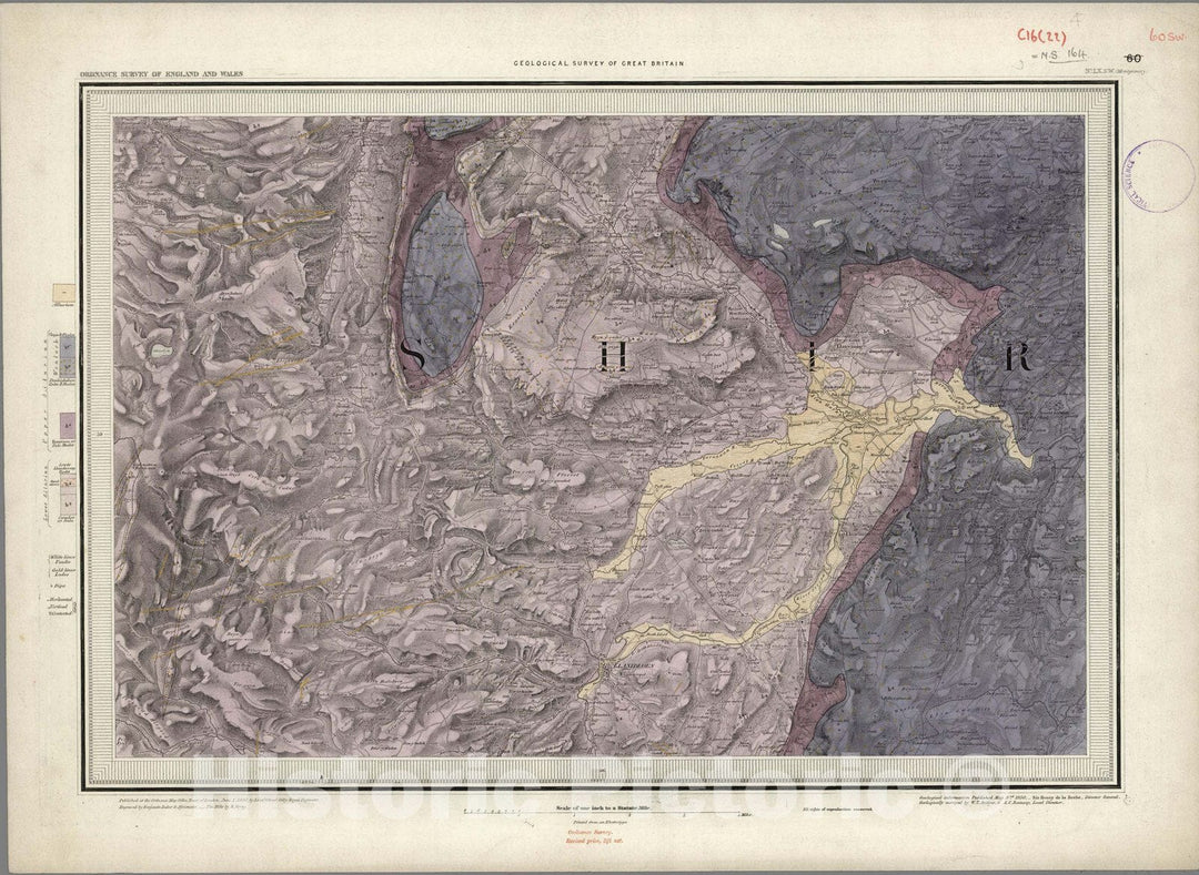 Historic Map : Geologic Atlas Map, 60. Llanidloes, Montgomery, SW Quad. 1850 - Vintage Wall Art