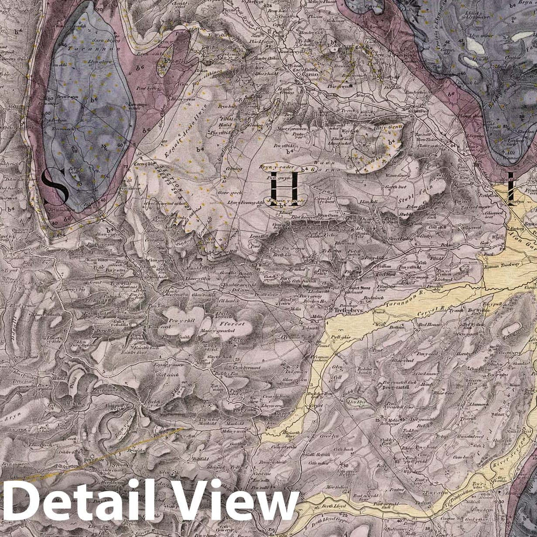 Historic Map : Geologic Atlas Map, 60. Llanidloes, Montgomery, SW Quad. 1850 - Vintage Wall Art