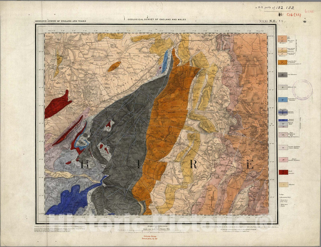 Historic Map : Geologic Atlas Map, 61. Wellington, Shrewsbury, NE Quad. 1855 - Vintage Wall Art