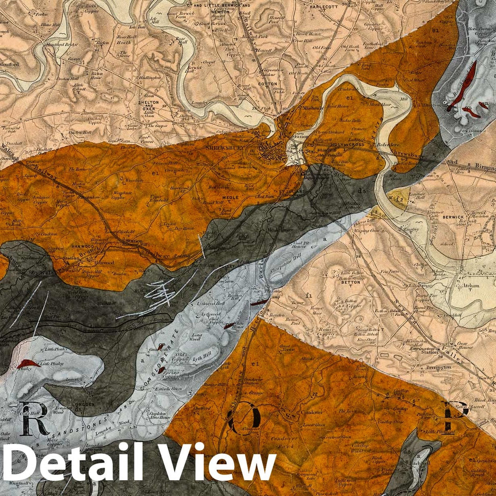 Historic Map : Geologic Atlas Map, 61. Shrewsbury, NW Quad. 1868 - Vintage Wall Art