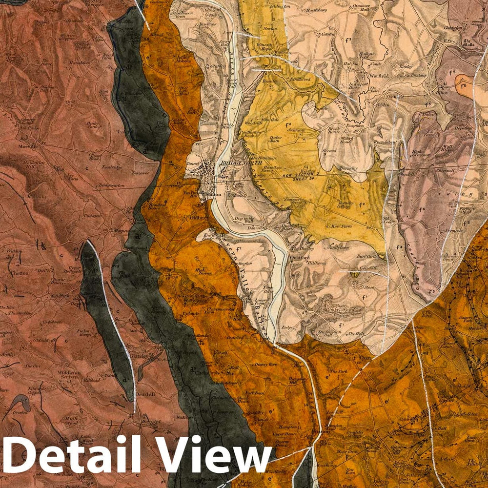 Historic Map : Geologic Atlas Map, 61. Bridgenorth, Shrewsbury, SE Quad. 1868 - Vintage Wall Art