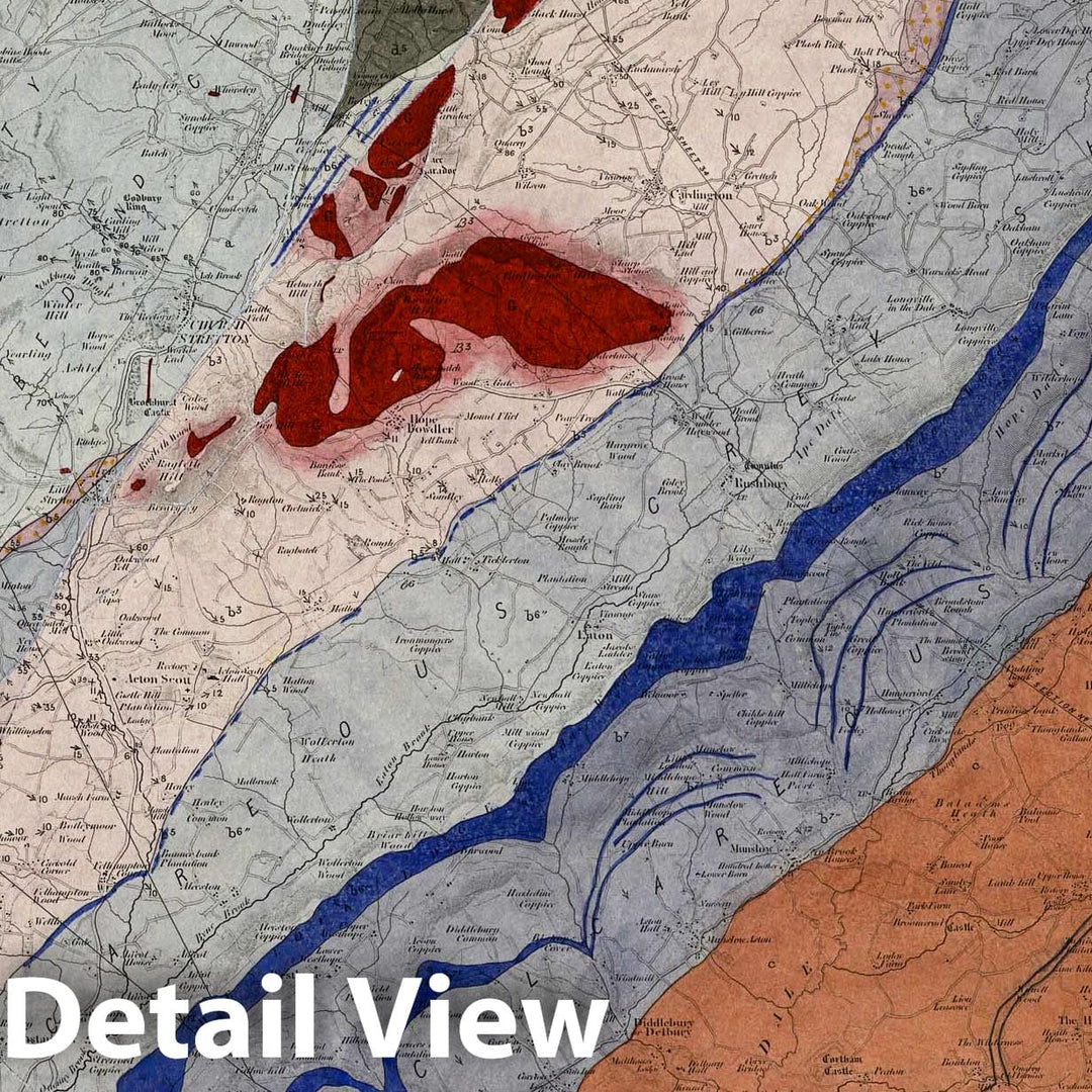 Historic Map : Geologic Atlas Map, 61. Church Stretton, Shrewsbury, SW Quad. 1855 - Vintage Wall Art